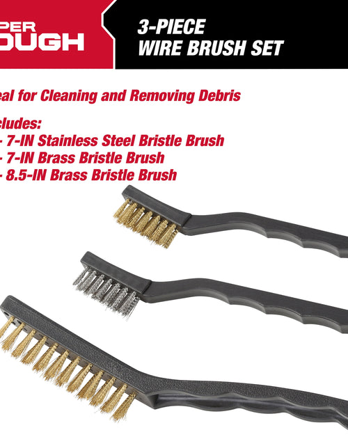 Load image into Gallery viewer, 3-Piece Wire Utility Brush Set with Brass and Stainless Steel Bristles for Cleaning
