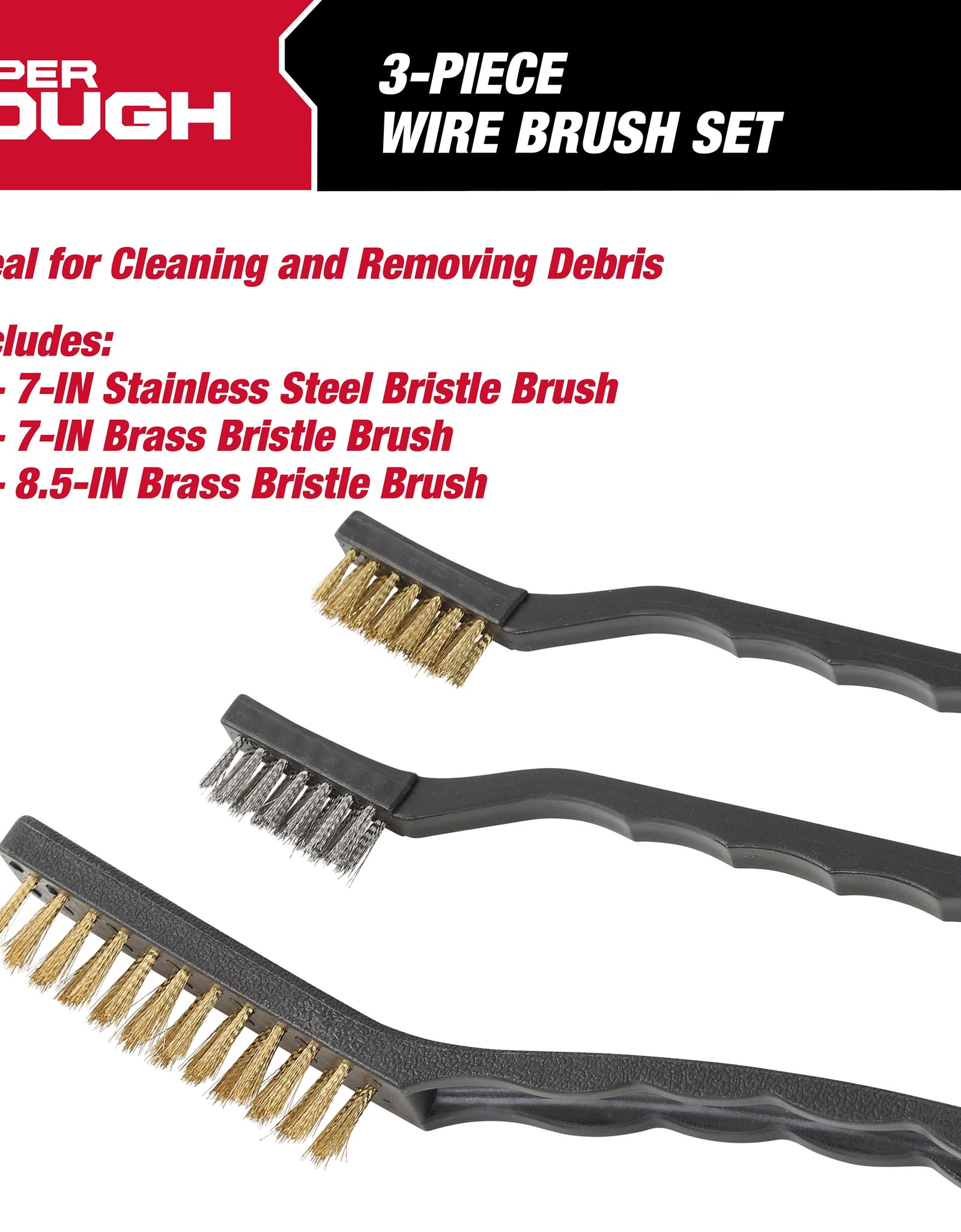 3-Piece Wire Utility Brush Set with Brass and Stainless Steel Bristles for Cleaning