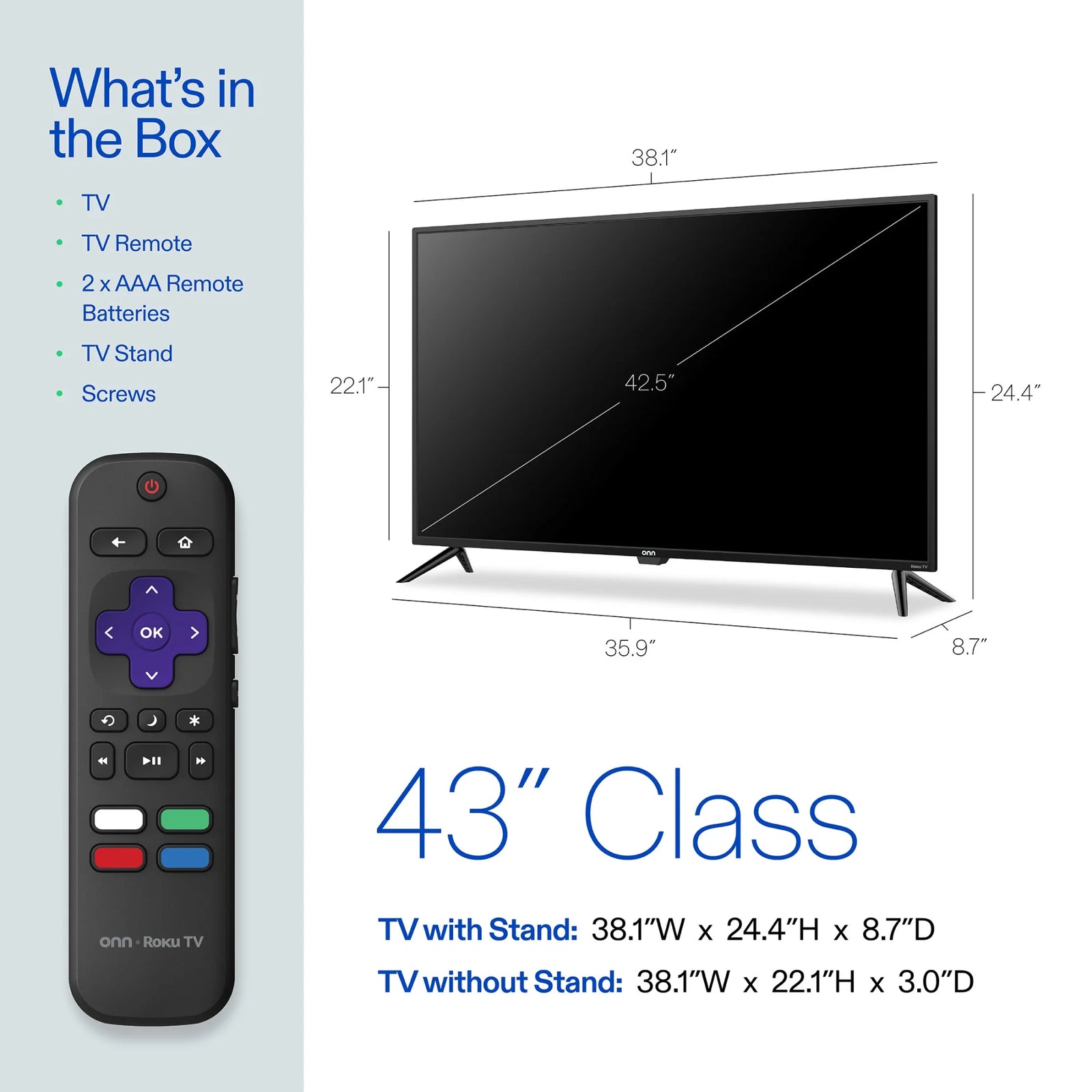 43” Class 4K UHD Roku Smart Television, 100012584