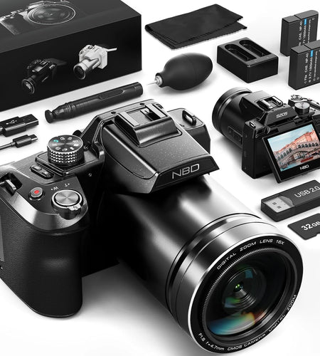 Digital Camera for Photography,4K 64MP Video Camera with 16X Digital Zoom and 32GB SD Card Black