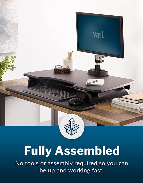 Load image into Gallery viewer, - desk Essential 36 - Two-Tier Standing Desk Converter for Monitor &amp; Accessories - Height Adjustable Sit Stand Desk - Fully Assembled Monitor Riser for Home Office - 36" Wide, Black
