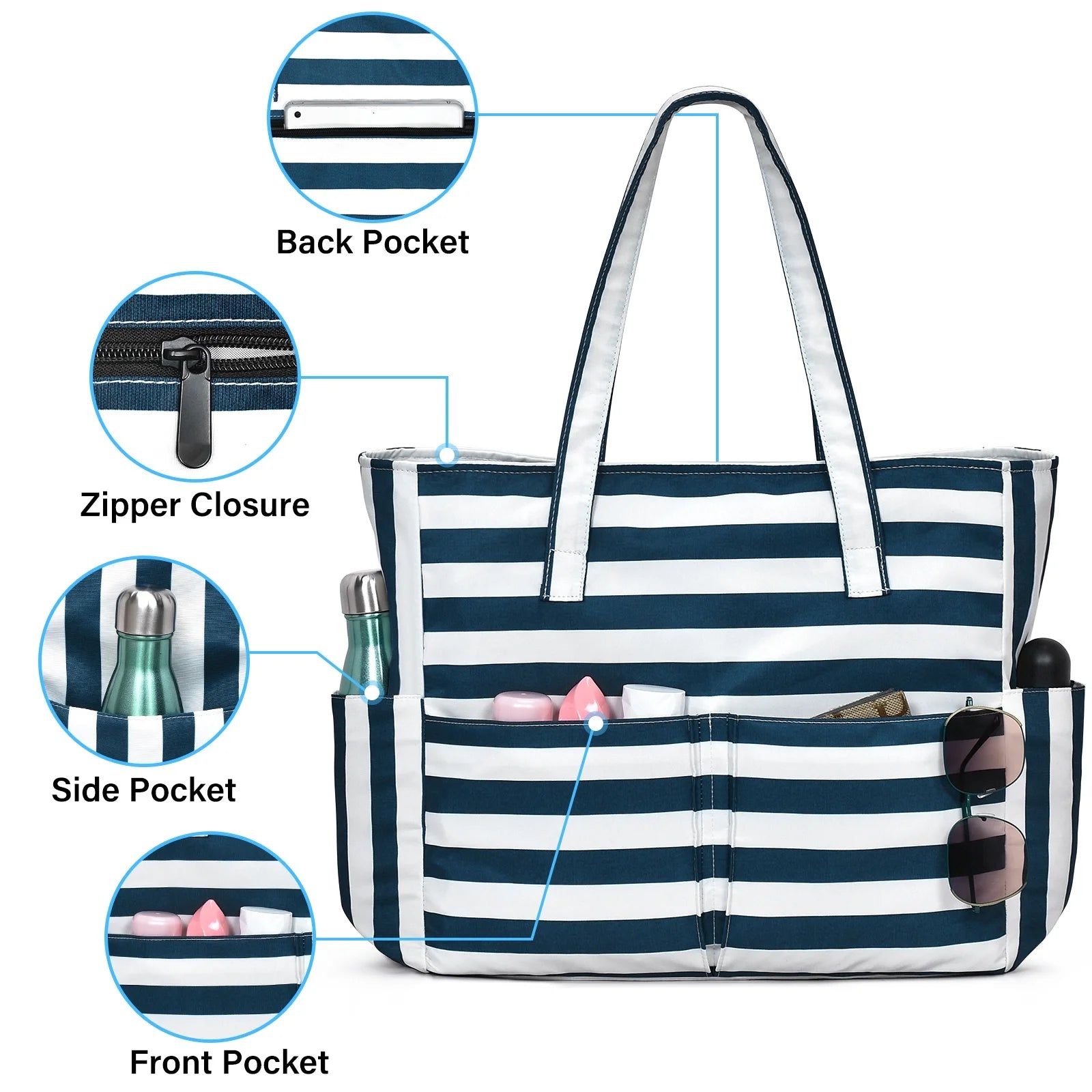 Beach Bags for Women, Beach Tote Bag Waterproof Sandproof Swim Pool Bag Large Capacity Beach Bag with Wet Pocket