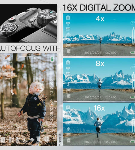 Digital Camera for Photography,4K 64MP Video Camera with 16X Digital Zoom and 32GB SD Card Black
