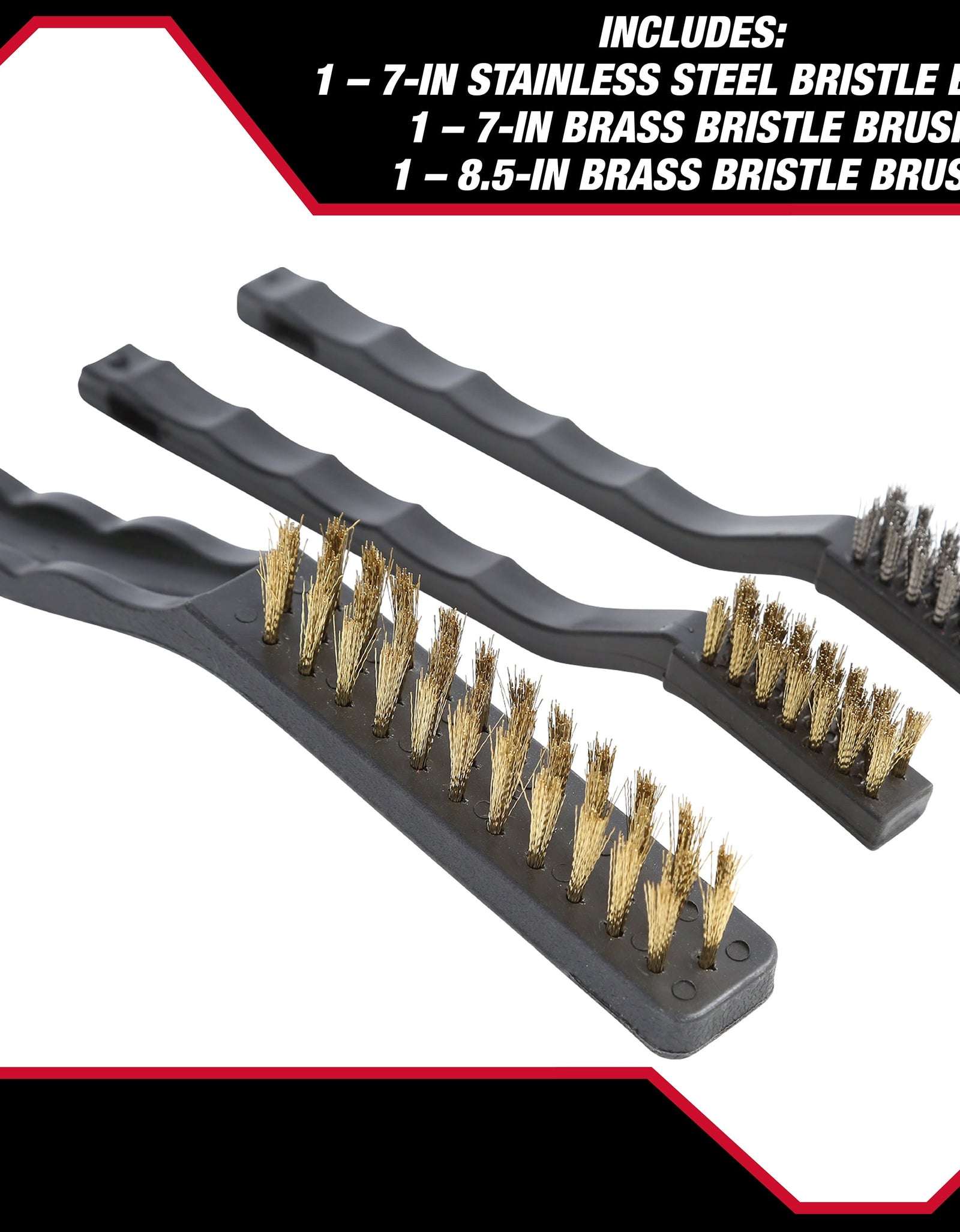 3-Piece Wire Utility Brush Set with Brass and Stainless Steel Bristles for Cleaning