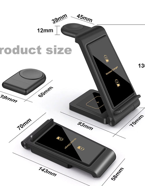 Load image into Gallery viewer, 3 in 1 Wireless Charger, 15W Wireless Charging Stand Station Foldable Fast for Samsung Galaxy /Note, Galaxy Watch5/4/3,Active 2/1, Galaxy Buds (Black- for Samsung)
