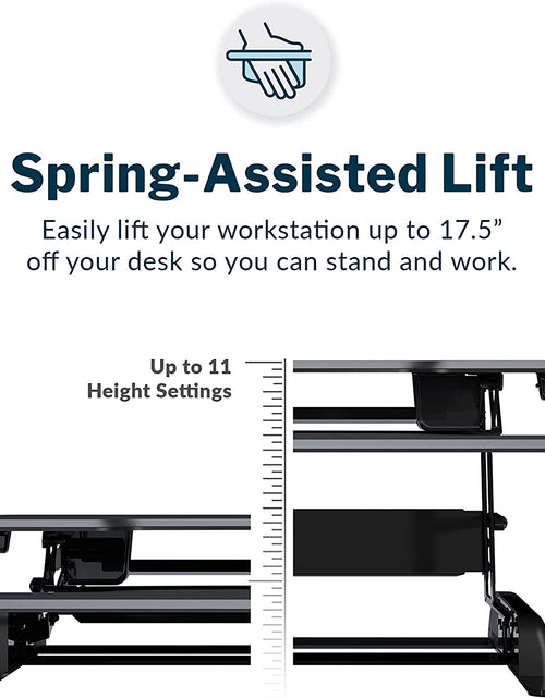 Load image into Gallery viewer, - desk Essential 36 - Two-Tier Standing Desk Converter for Monitor &amp; Accessories - Height Adjustable Sit Stand Desk - Fully Assembled Monitor Riser for Home Office - 36" Wide, Black
