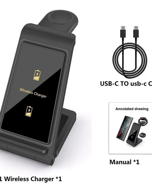 Load image into Gallery viewer, 3 in 1 Wireless Charger, 15W Wireless Charging Stand Station Foldable Fast for Samsung Galaxy /Note, Galaxy Watch5/4/3,Active 2/1, Galaxy Buds (Black- for Samsung)
